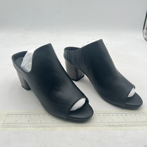 YDN Black Stylish Peep Open Toe Block Low Heel Mules Comfy Slide Sandals - Picture 3 of 7